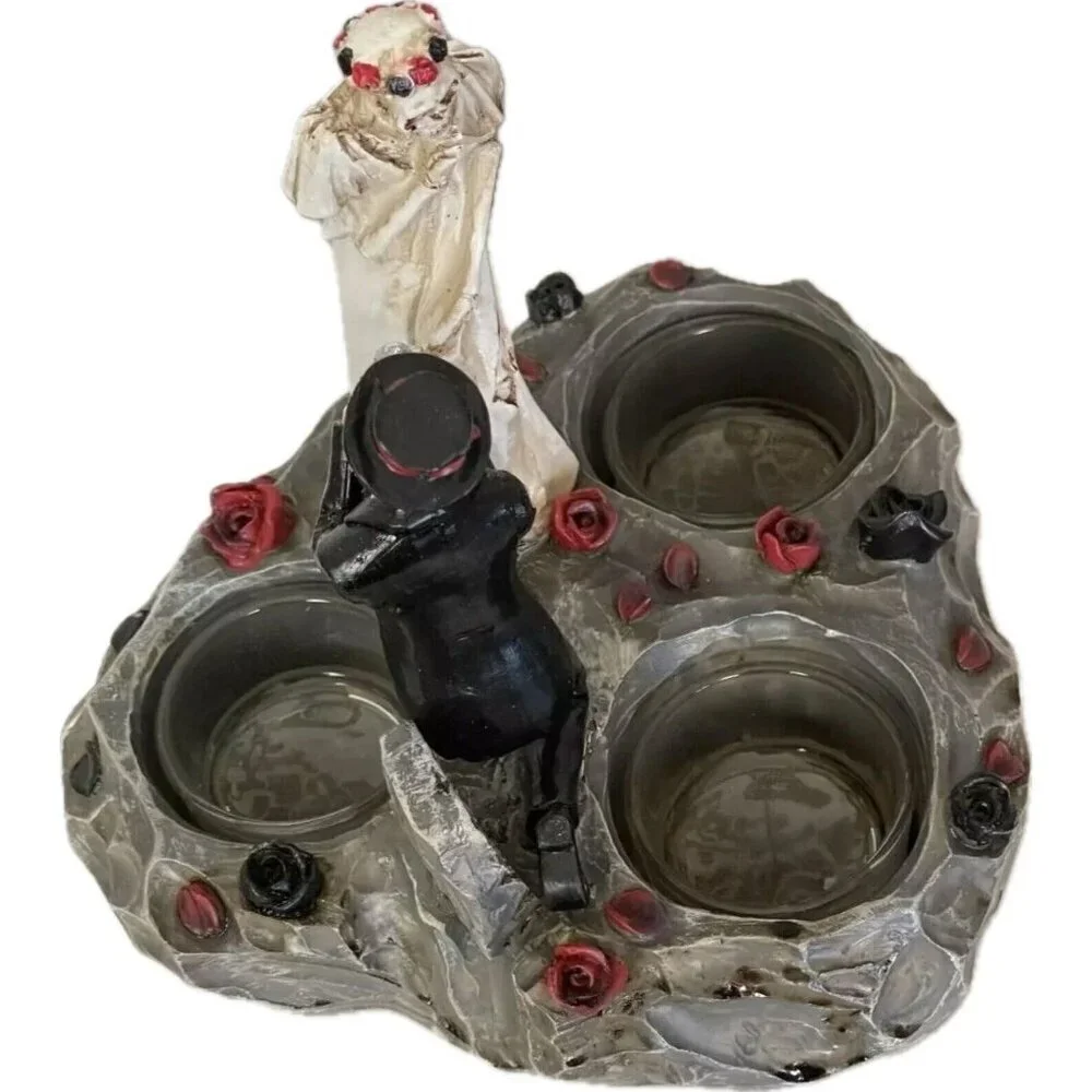 Yankee Candle Bride & Groom Skeletons Floral 3 Glass Tea Light Candle Holder